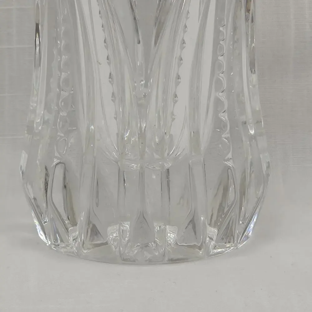 Vintage Clear Cut Glass Crystal Vase Starburst Fan Pattern Scalloped Rim 6”